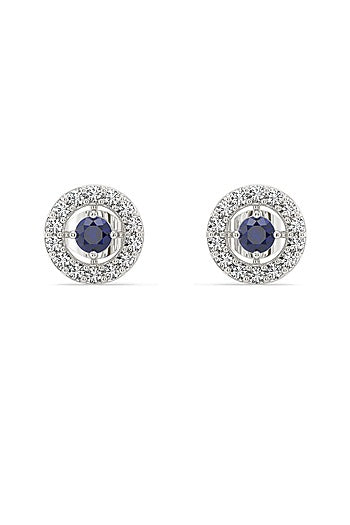 Silver Finish Diamond Stud Earrings In Sterling Silver