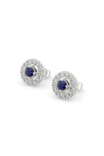Silver Finish Diamond Stud Earrings In Sterling Silver