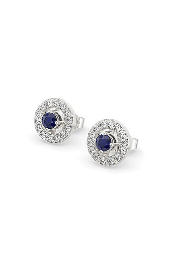 Silver Finish Diamond Stud Earrings In Sterling Silver