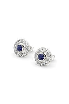 Silver Finish Diamond Stud Earrings In Sterling Silver