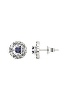Silver Finish Diamond Stud Earrings In Sterling Silver