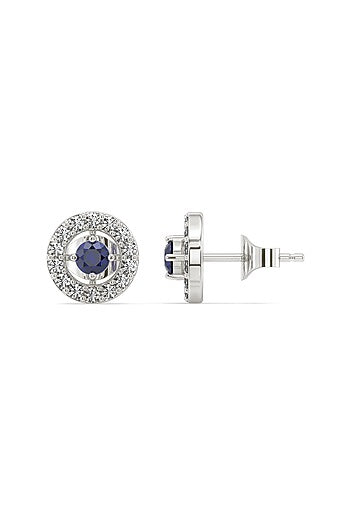 Silver Finish Diamond Stud Earrings In Sterling Silver