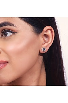 Silver Finish Diamond Stud Earrings In Sterling Silver