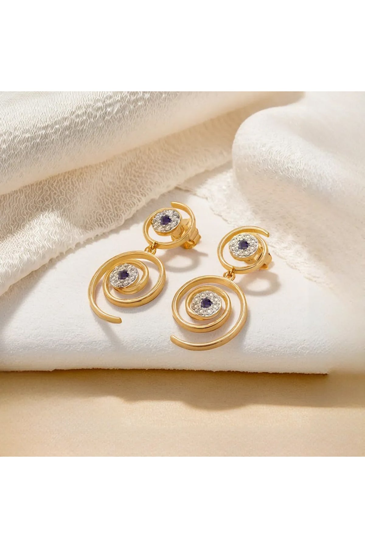 Gold Finish Diamond Evil-Eye Elixir Drop Earrings
