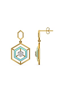 Gold Finish Diamond Hex Glam Drop Earrings