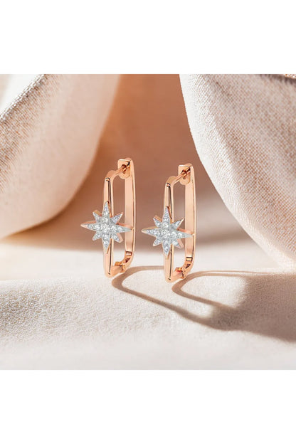 Rose Gold Finish Diamond Northstar Huggie Earrings