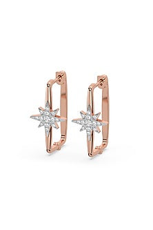 Rose Gold Finish Diamond Northstar Huggie Earrings