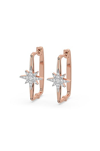 Rose Gold Finish Diamond Northstar Huggie Earrings