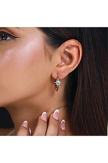 Rose Gold Finish Diamond Northstar Huggie Earrings