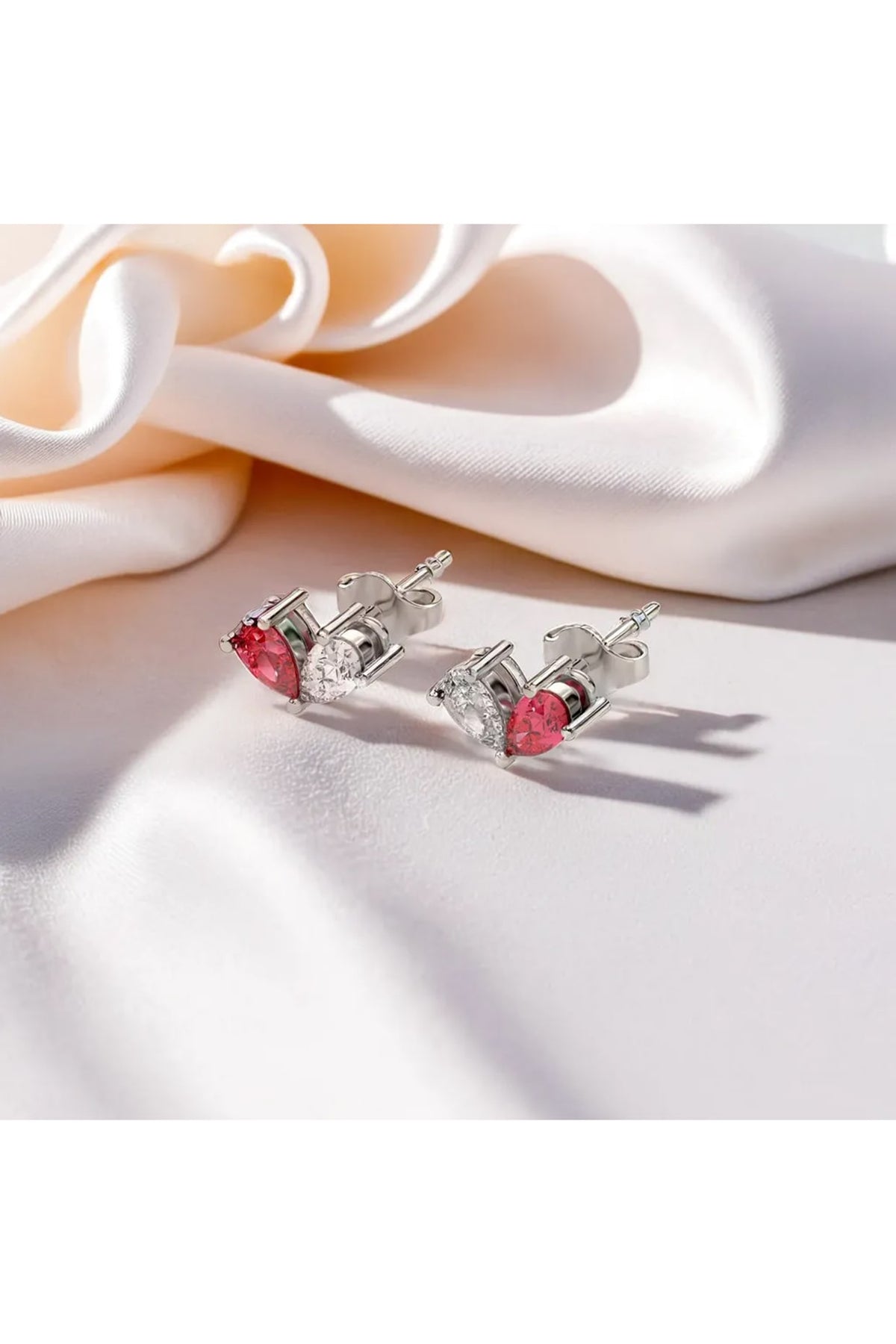 Silver Finish Pear Toi-Moi Diamond Stud Earrings In Sterling Silver