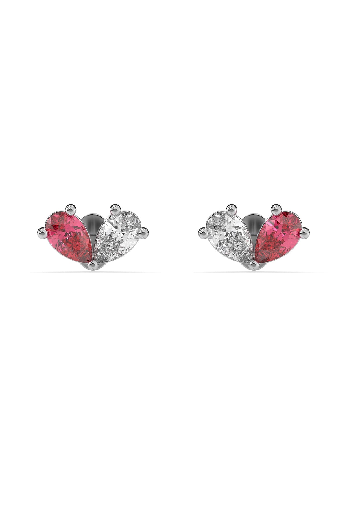 Silver Finish Pear Toi-Moi Diamond Stud Earrings In Sterling Silver