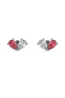 Silver Finish Pear Toi-Moi Diamond Stud Earrings In Sterling Silver