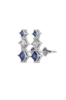 Silver Finish Diamond & Blue Stone Ear Cuffs In Sterling Silver