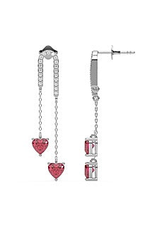 Silver Finish Diamond & Ruby Stone Drop Earrings In Sterling Silver