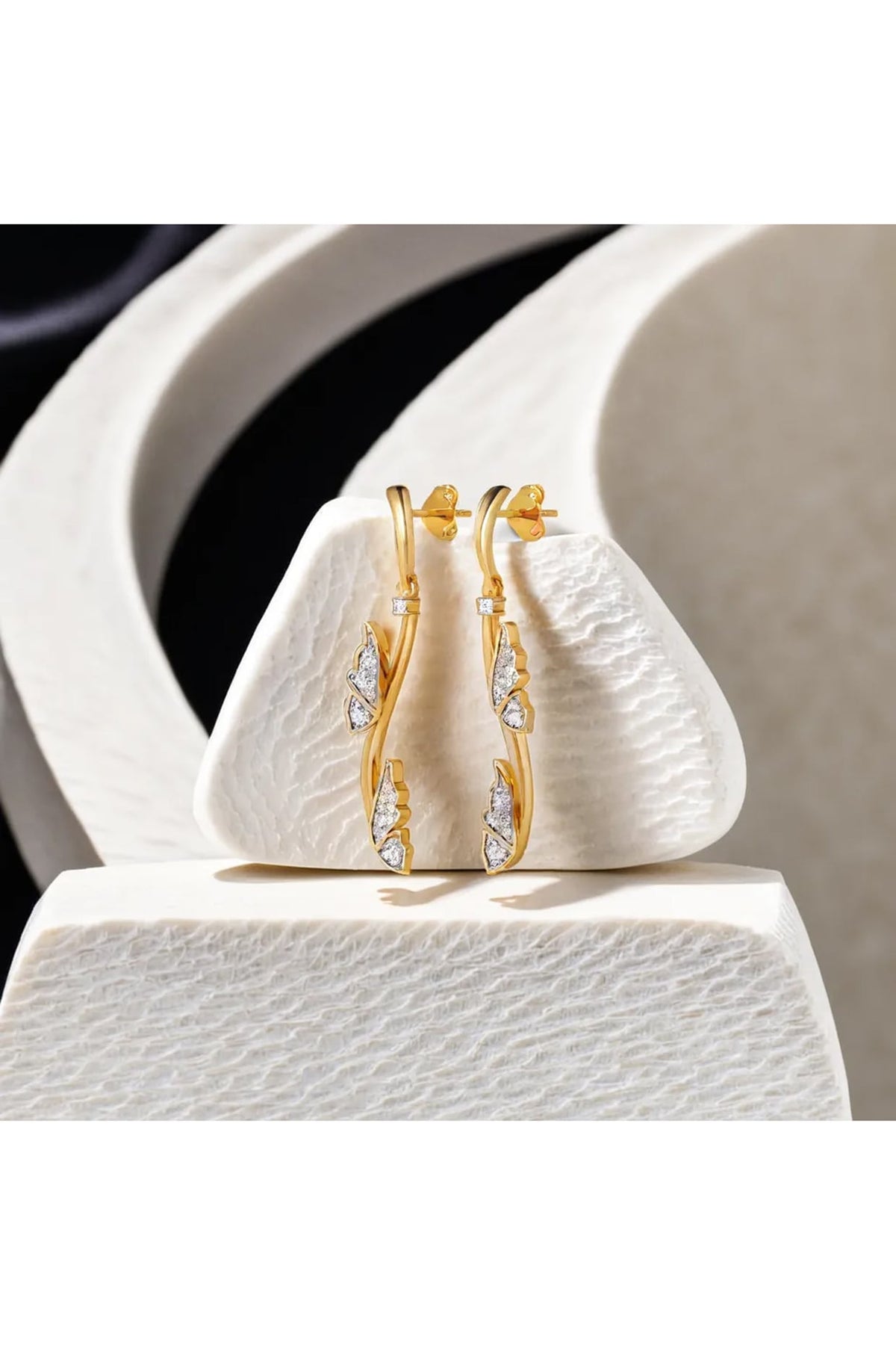 Gold Plated Diamond Whimsical Wing Drop Earrings