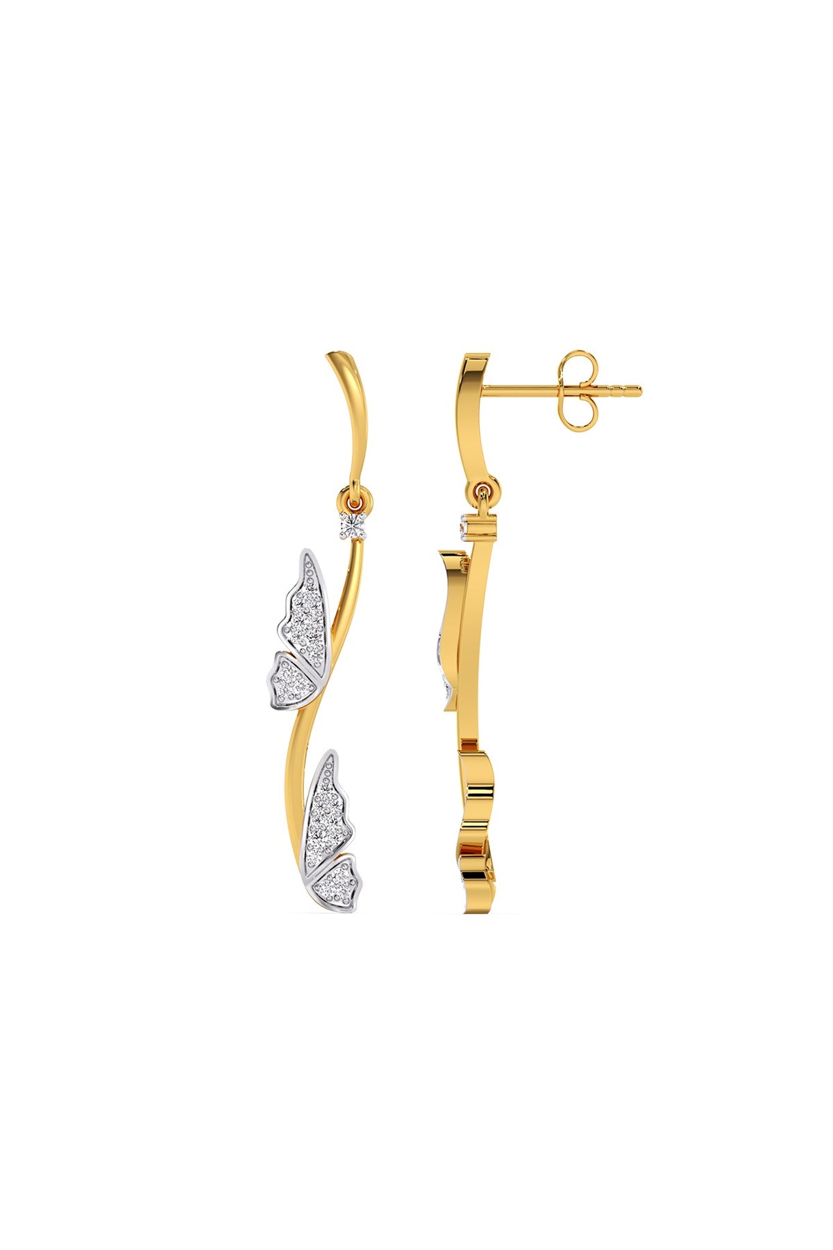 Gold Plated Diamond Whimsical Wing Drop Earrings