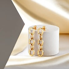 Gold Plated Diamond Link Chain Drop Earrings