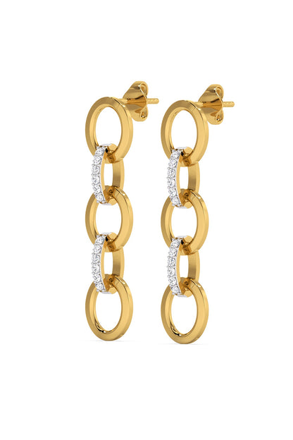 Gold Plated Diamond Link Chain Drop Earrings