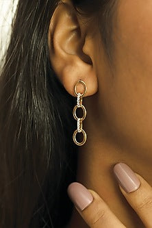 Gold Plated Diamond Link Chain Drop Earrings