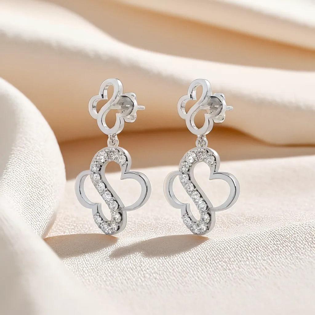 Gold Plated Diamond S-Clover Drop Earrings