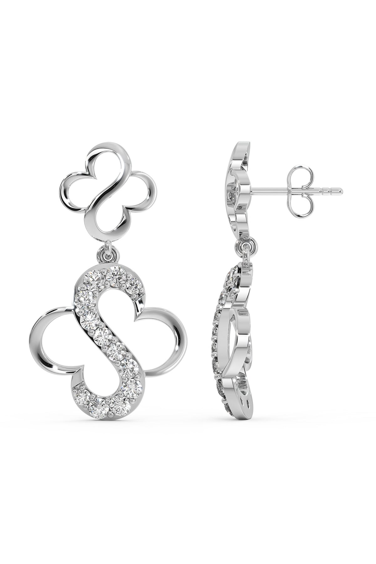 Gold Plated Diamond S-Clover Drop Earrings