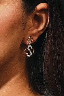 Gold Plated Diamond S-Clover Drop Earrings