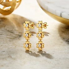 Gold Plated Diamond Floral Drop Earrings