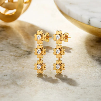 Gold Plated Diamond Floral Drop Earrings