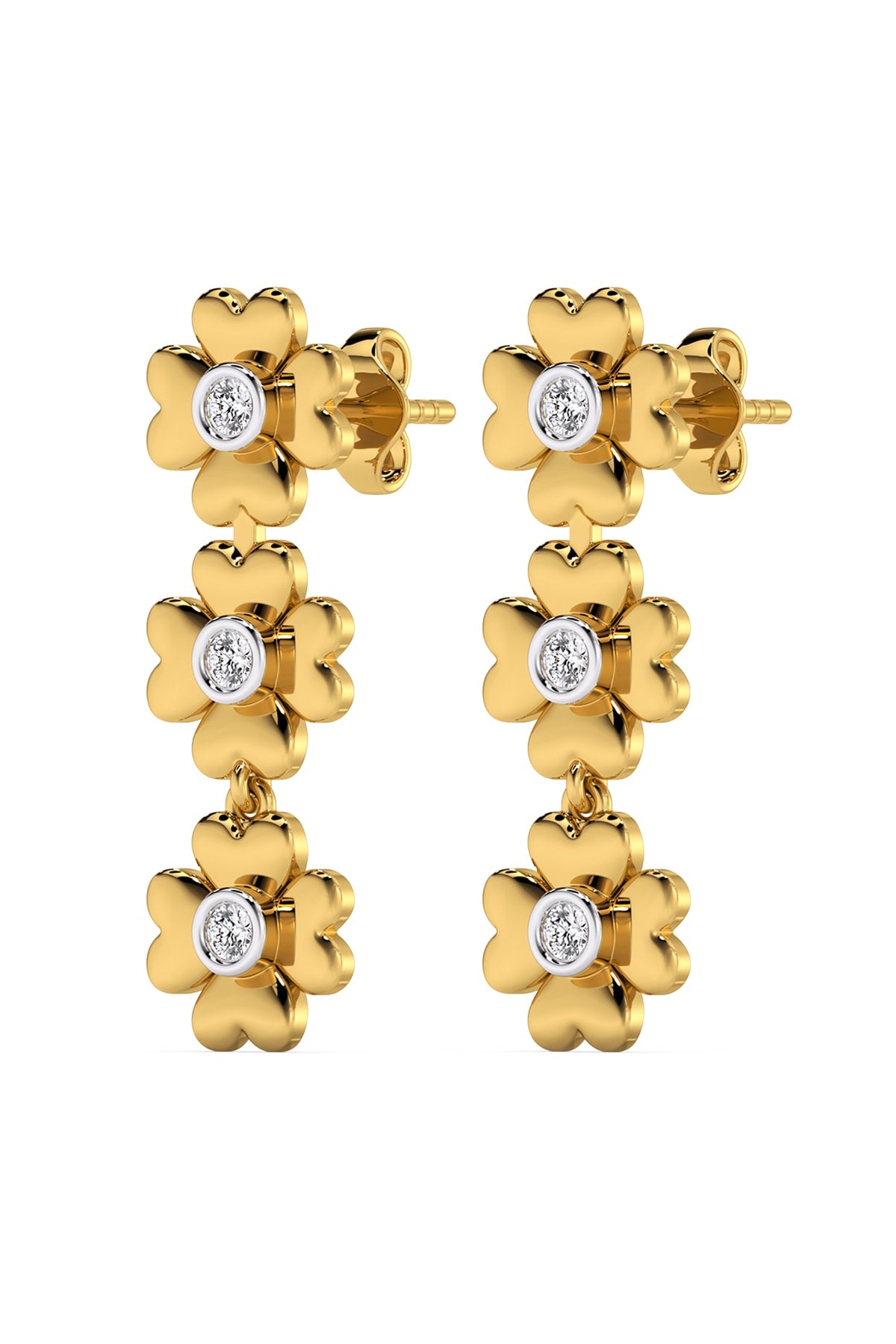 Gold Plated Diamond Floral Drop Earrings