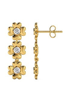 Gold Plated Diamond Floral Drop Earrings