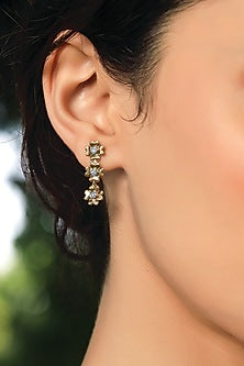 Gold Plated Diamond Floral Drop Earrings