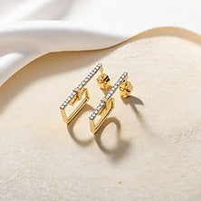 Gold Plated Diamond Paper-Clip Hoop Earrings