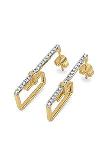 Gold Plated Diamond Paper-Clip Hoop Earrings