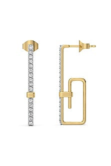 Gold Plated Diamond Paper-Clip Hoop Earrings