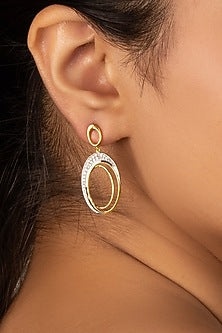 Gold Plated Lab-Grown Diamond Oval-Shaped Drop Earrings