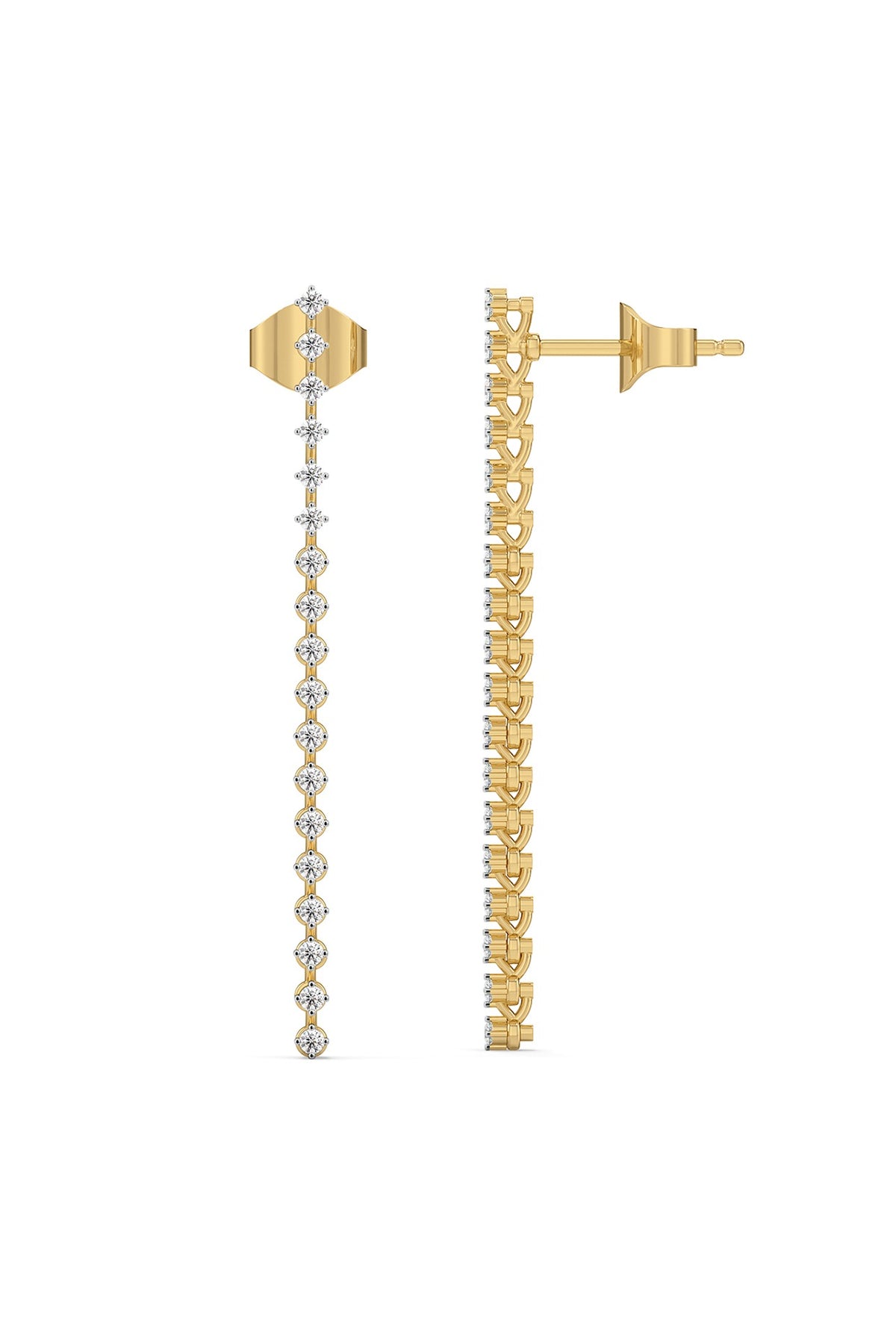 Gold Plated Lab-Grown Prong-Set Diamond Dangler Earrings