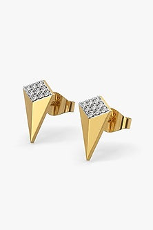 Gold Plated Diamond Sculpted Edge Stud Earrings