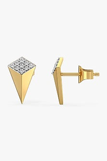 Gold Plated Diamond Sculpted Edge Stud Earrings