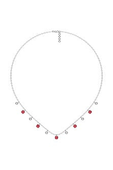 Silver Finish Ruby Stone & Diamond Necklace In Sterling Silver