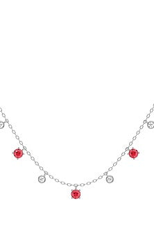 Silver Finish Ruby Stone & Diamond Necklace In Sterling Silver