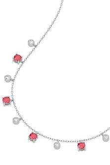 Silver Finish Ruby Stone & Diamond Necklace In Sterling Silver