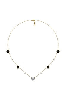 Gold Plated Diamond Black Enameled Necklace