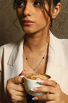 Gold Plated Diamond Black Enameled Necklace