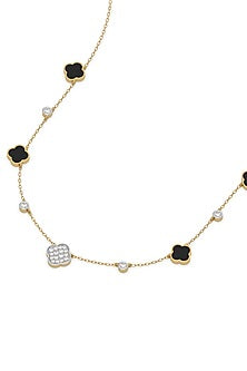 Gold Plated Diamond Black Enameled Necklace