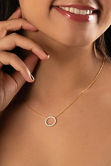 Gold Plated Diamond Halo Pendant Necklace