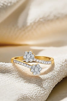Gold Plated Lab-Grown Diamond Floral Open-Top Ring