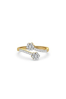 Gold Plated Lab-Grown Diamond Floral Open-Top Ring