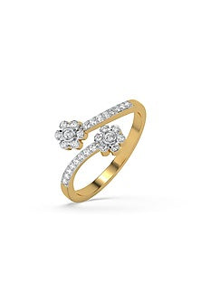 Gold Plated Lab-Grown Diamond Floral Open-Top Ring