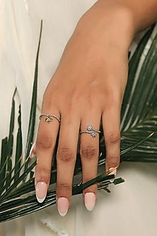 Gold Plated Lab-Grown Diamond Floral Open-Top Ring