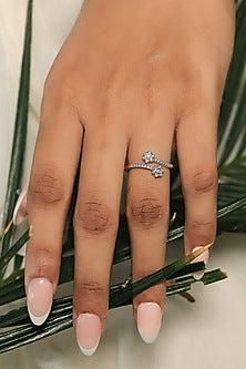 Gold Plated Lab-Grown Diamond Floral Open-Top Ring